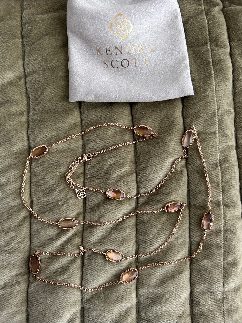 Kendra Scott Gold Elise Chain Necklace with Brown Mother of Pearl Stones